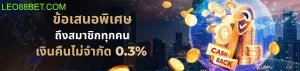 มีอะไรดีที่ห้ามพลาด LEO88 โบนัสคืนเงิน 0.30% ทุกยอดทุกบิล